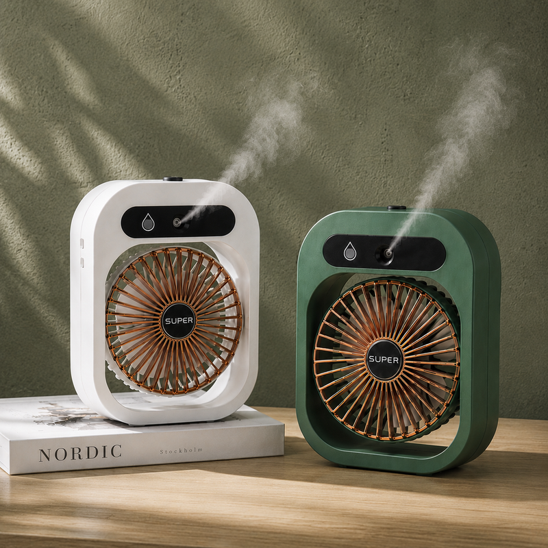 Brezzy Mini – Ventilateur Brumisateur Portable 3-en-1, Rechargeable USB-C, 6h Autonomie